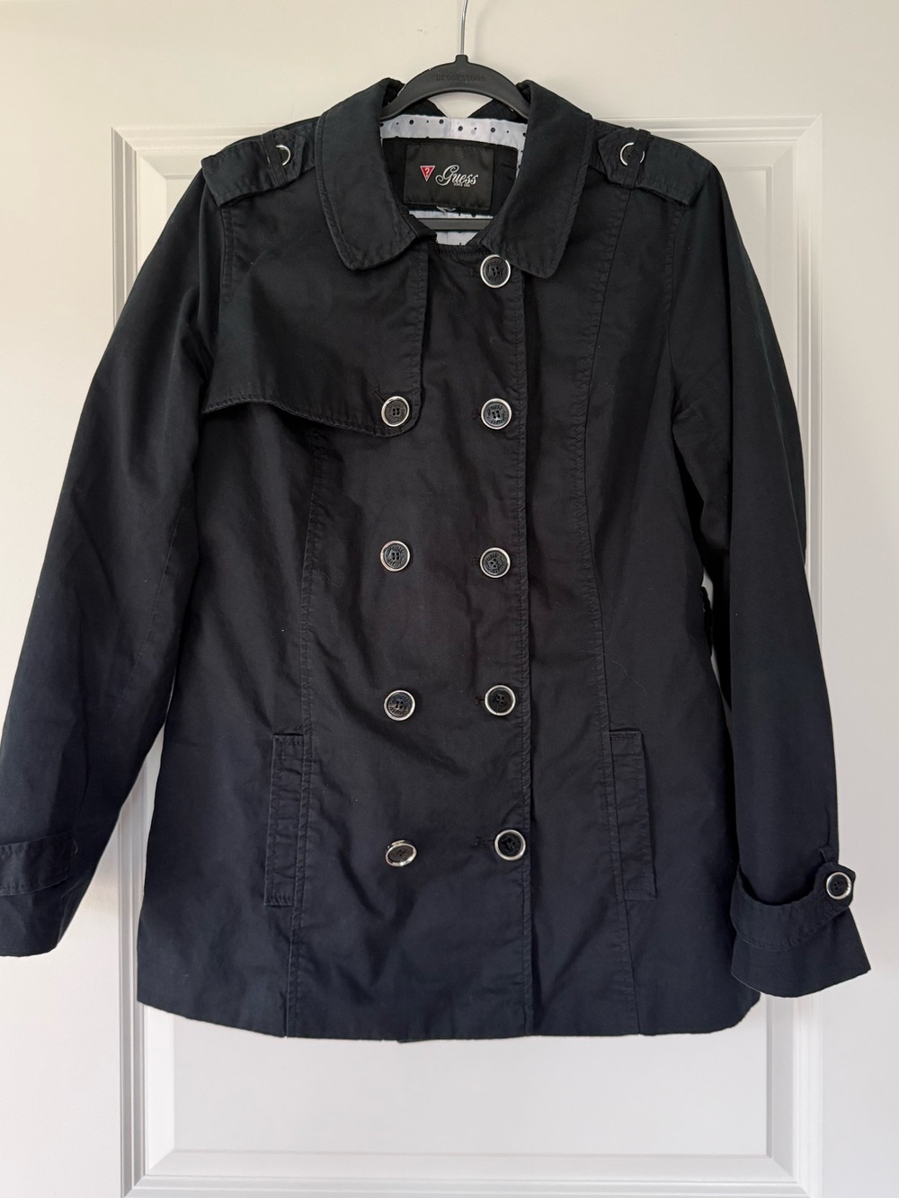 Guess Black Double-Breasted Trench Coat
